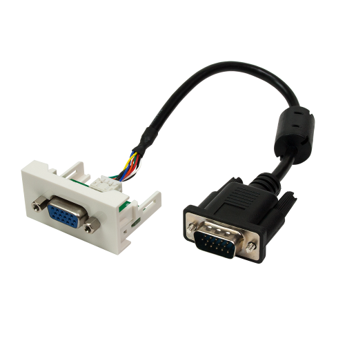 22.5x45 Mosaic insert with VGA D-SUB (HDB-15) female connector, and a cord with male connector, white
